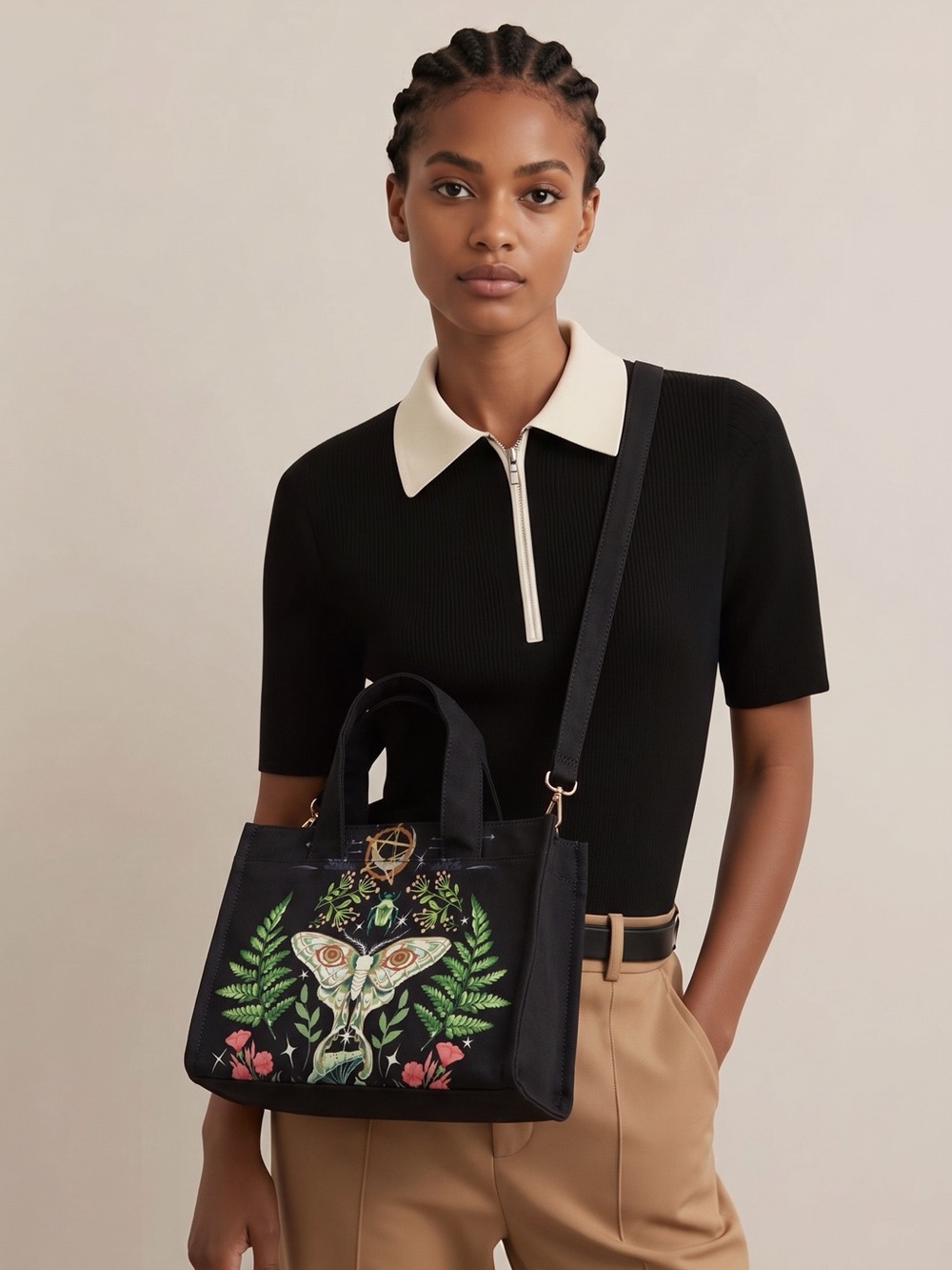 Woman’s Black Goth/Fairycore Print Tote Bag w/ Adjustable Straps - Picture 12 of 12